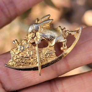 ALVA MUSUEM REPLICAS whimsical gold rabbit rowboat bundle of flowers vintage bro
